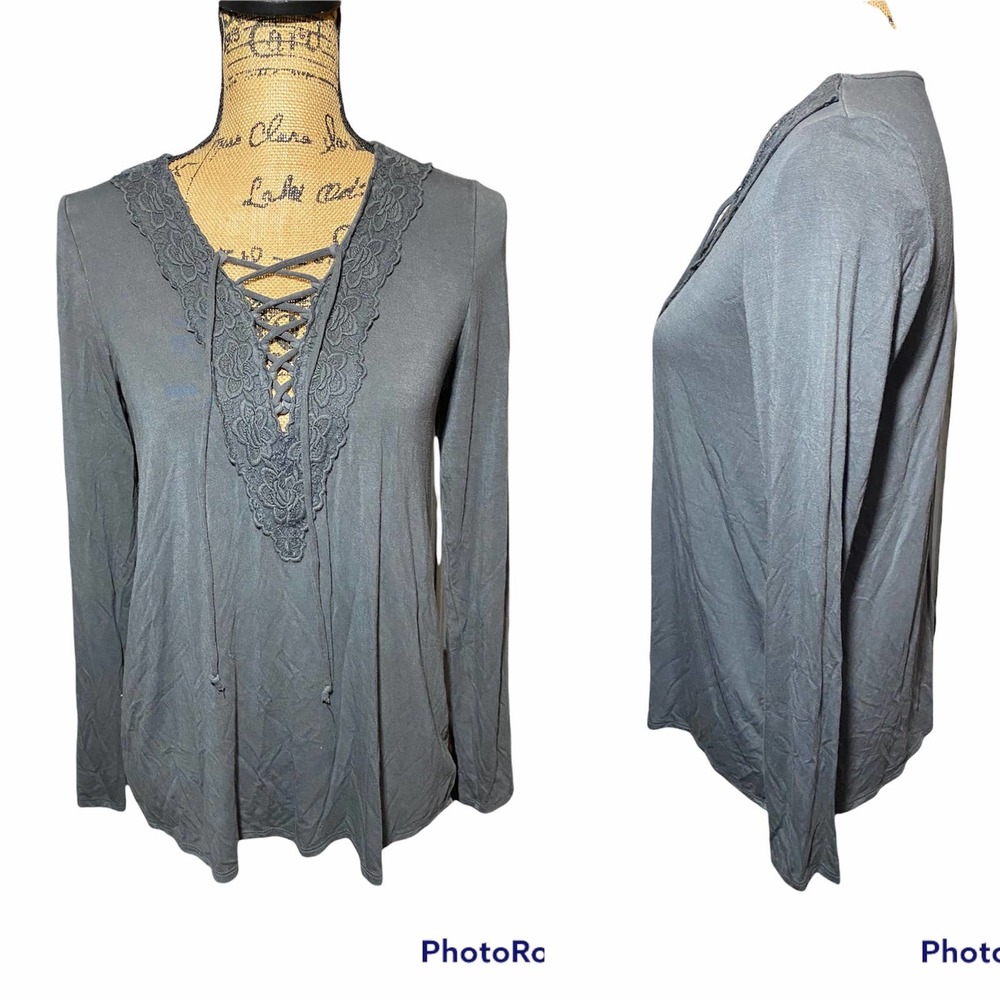 Vintage Soft & Sexy Blouse Pullover V-Neck Blue Long Sleeve Size Medium